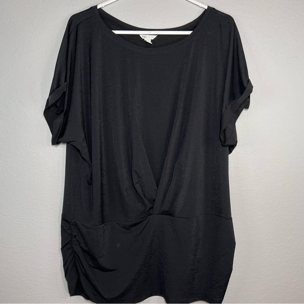 Cato Black Relaxed Fit Ruched Short Sleeved Blouse
